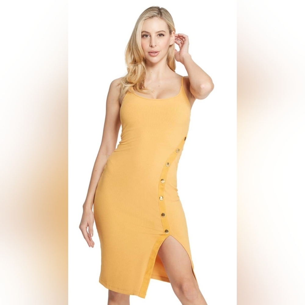 Guess Gold Button Midi Dress